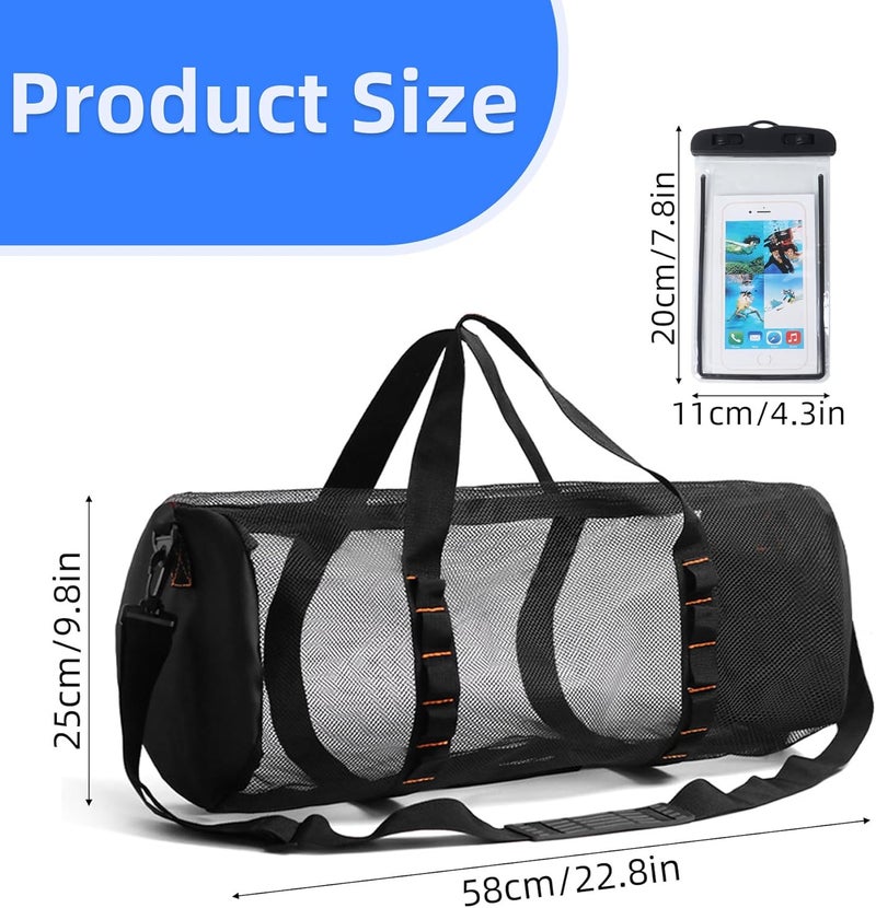 Klmnop Large Mesh Dive Bag, Scuba Gear Bag Duffle Dive Case with Waterproof Phone Pouch and Adjustable Shoulder Strap for Diving Equipment Snorkeling Gear - Image 2